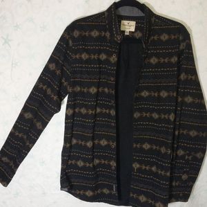 American Eagle Mens Black Aztec Pattern Button-Up